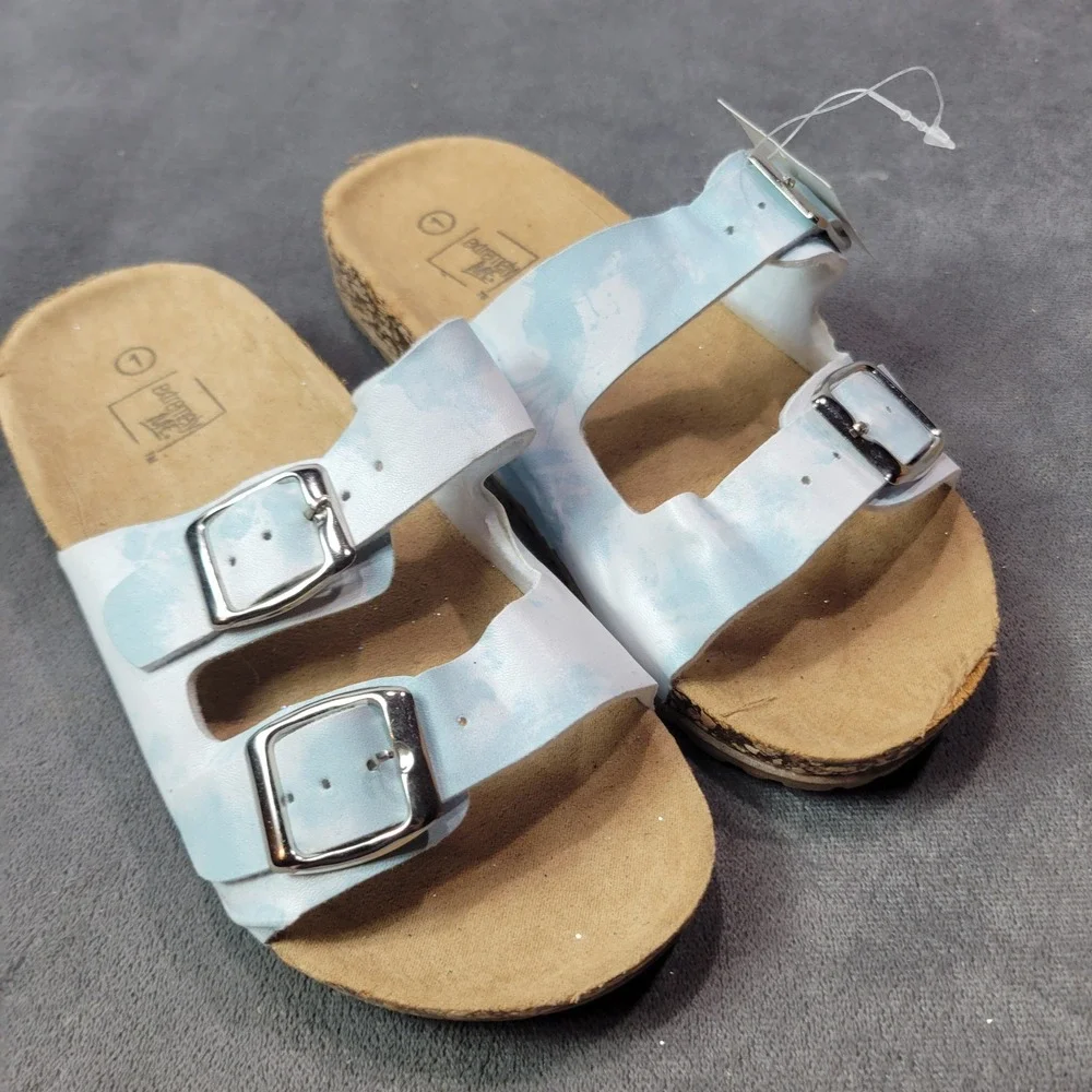 Extremely Me Girls Blue White Tie Dye Double‎ Buckle Slide Sandals Size 1